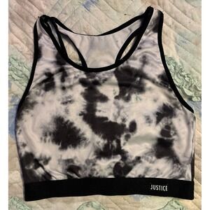 Justice Oh‎ So Soft Black & White Tie Dye Longline Sports Bra, Girls XL/38